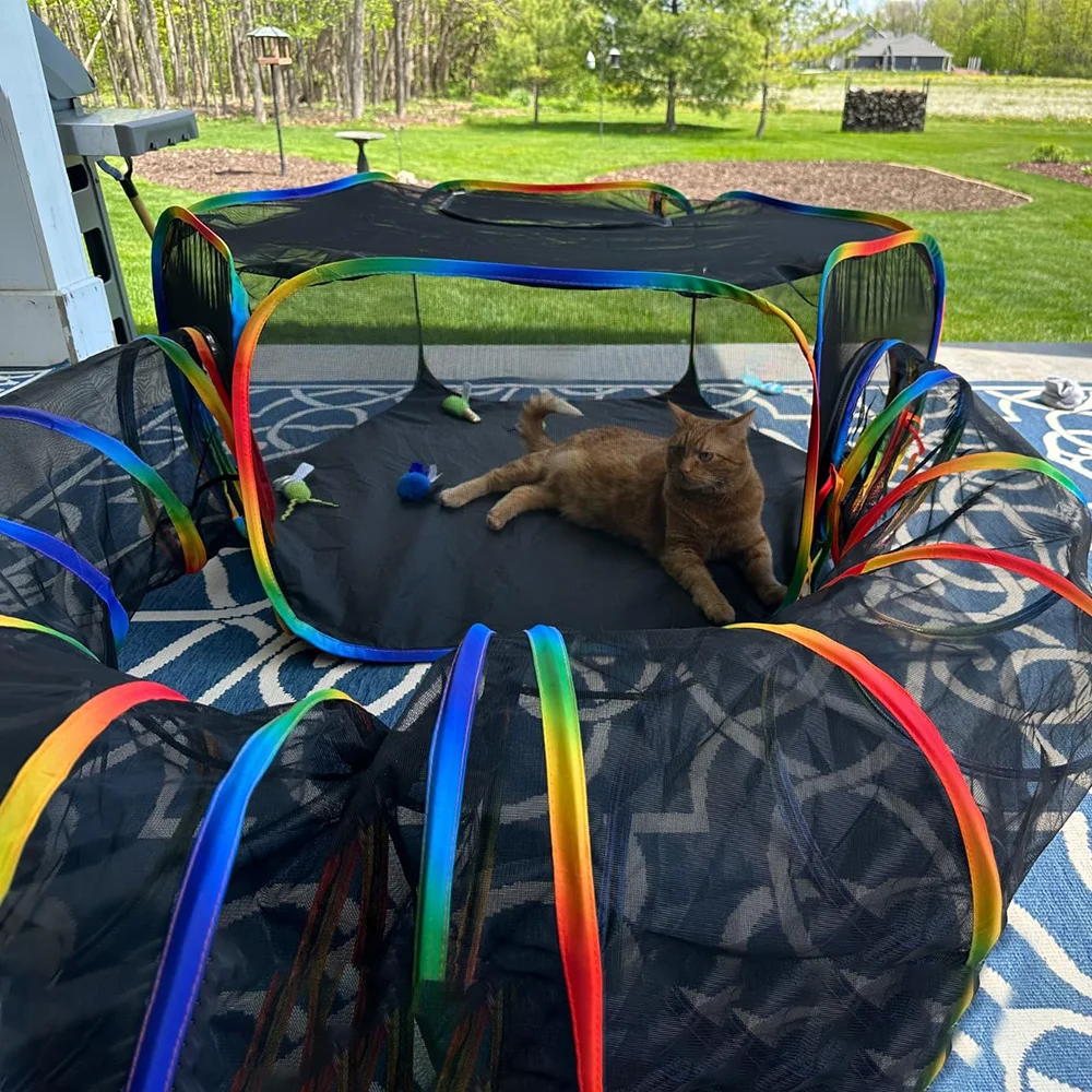 Outdoor Playground Cat Cage Outdoor Cat Tunnel Outdoor Portable Cat Tent with Storage Bag Outdoor Cat Fence Pet Fence