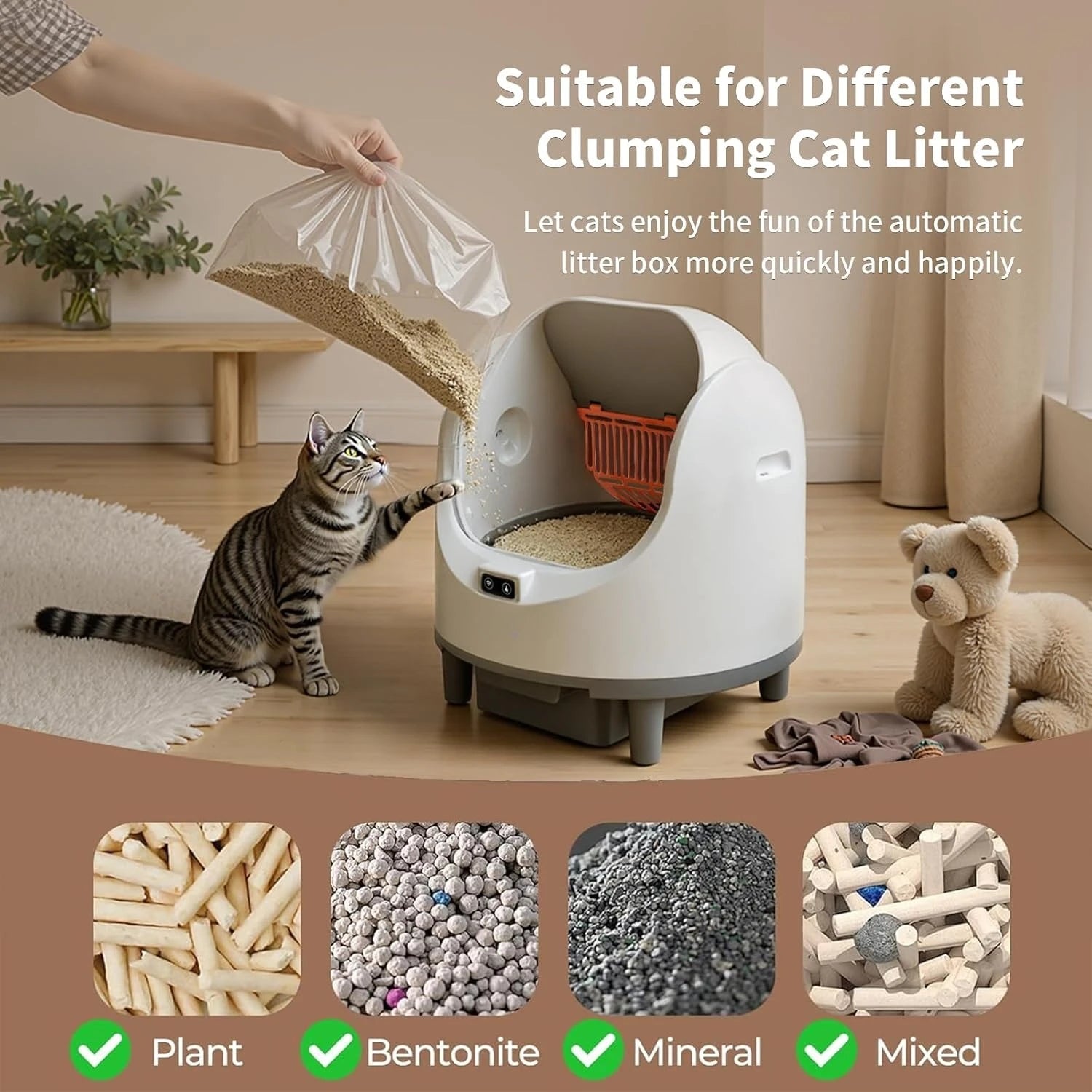 Cat Litter Box Self Cleaning Automatic Large Space Cat Smart Toilet with Safety Protection APP-Control with Free Gift Purifier