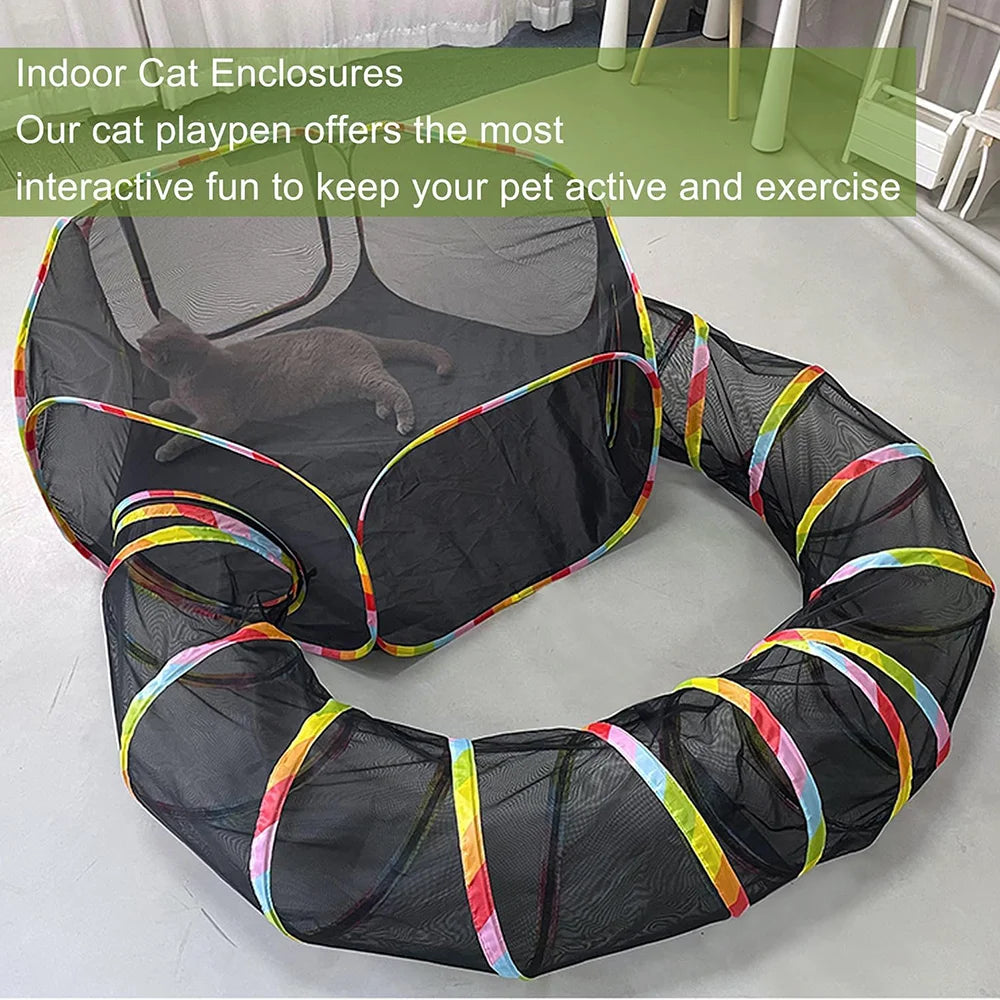 Outdoor Playground Cat Cage Outdoor Cat Tunnel Outdoor Portable Cat Tent with Storage Bag Outdoor Cat Fence Pet Fence