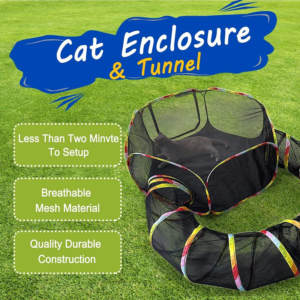 Outdoor Playground Cat Cage Outdoor Cat Tunnel Outdoor Portable Cat Tent with Storage Bag Outdoor Cat Fence Pet Fence