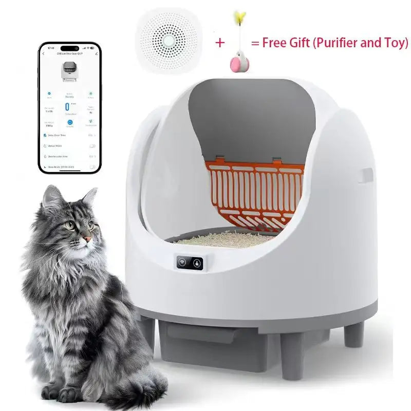 Cat Litter Box Self Cleaning Automatic Large Space Cat Smart Toilet with Safety Protection APP-Control with Free Gift Purifier