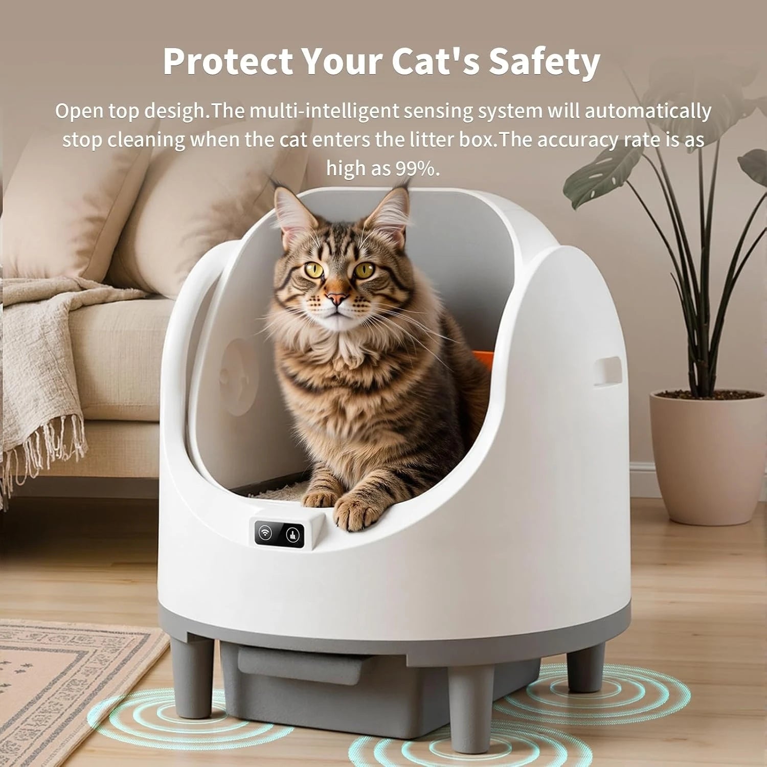Cat Litter Box Self Cleaning Automatic Large Space Cat Smart Toilet with Safety Protection APP-Control with Free Gift Purifier