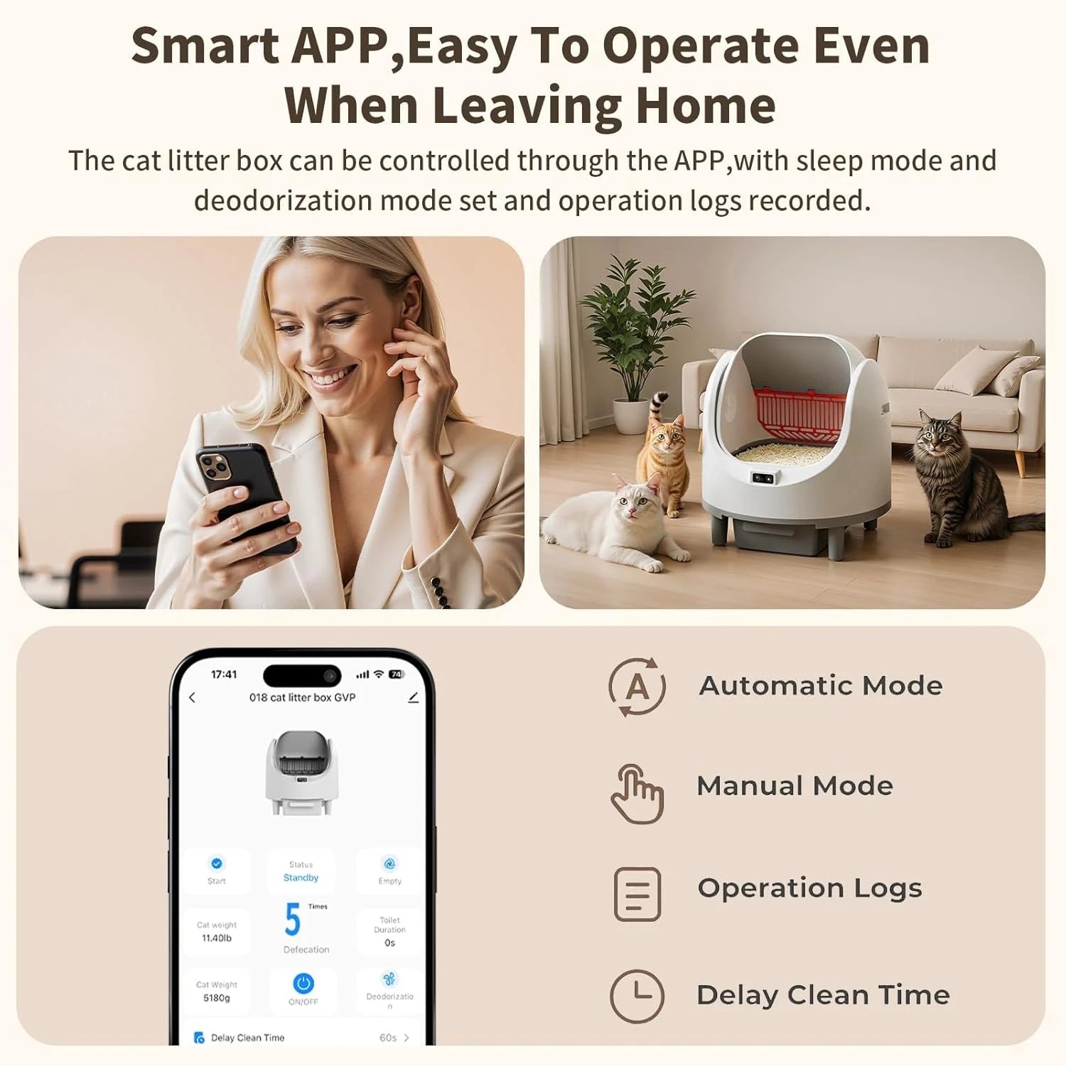 Cat Litter Box Self Cleaning Automatic Large Space Cat Smart Toilet with Safety Protection APP-Control with Free Gift Purifier